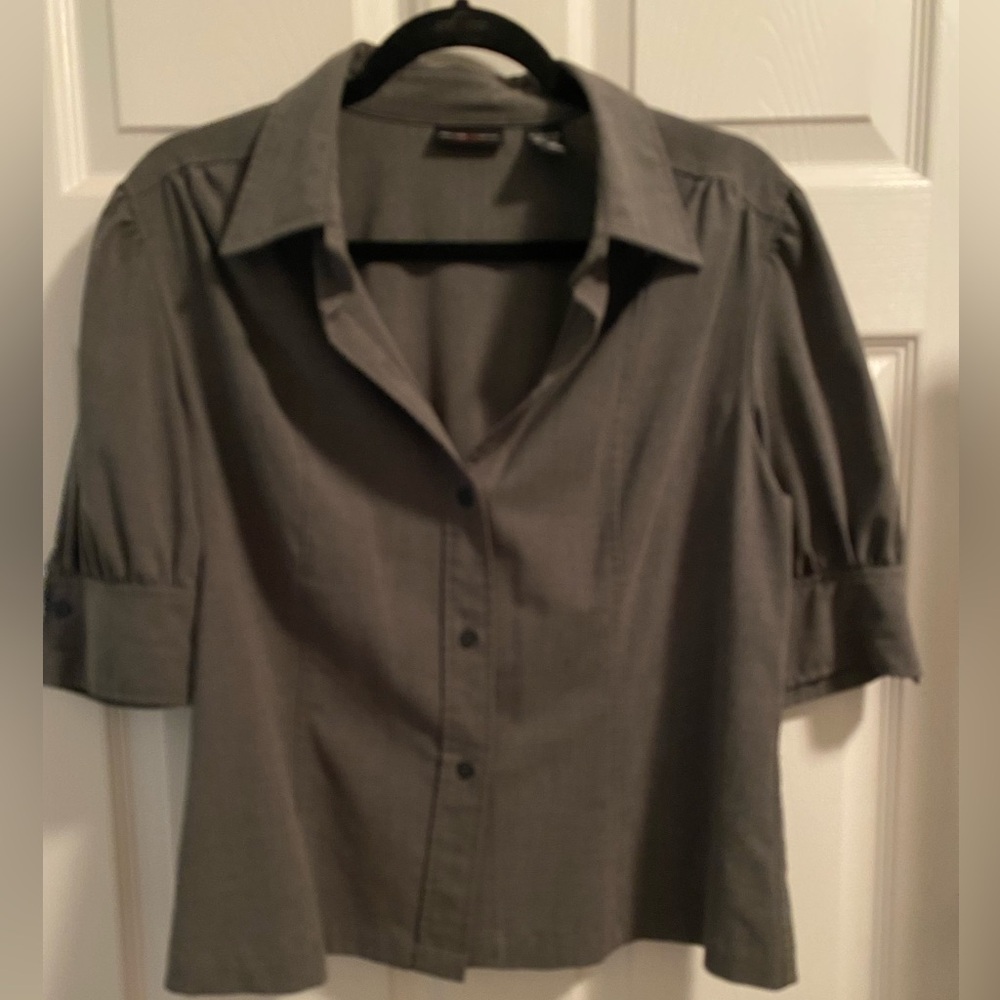 New York & Company Gray Button-Down Shirt